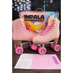 NEW Women’s IMPALA Roller Skates Pink Tartan Quad-Skates Size 5 Vegan